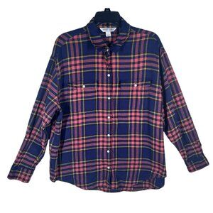 Old Navy The Boyfriend Button-Up Shirt Women's Large Long Sleeve Plaid Preowned